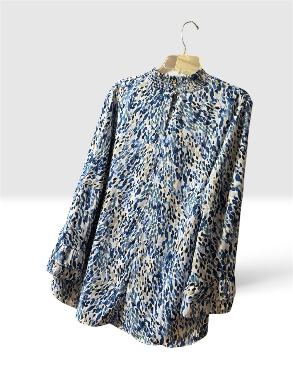 Lane Bryant Blue Multi-Dot Smocked Neck Blouse